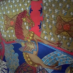 Hermès Art Des Steppes Silk Vibrant Equestrian Scarf.